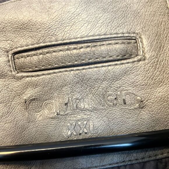 Calvin Klein Grey faux leather Moto jacket with sweater hood - Picture 4 of 6